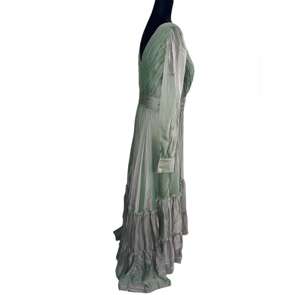 Mac Duggal FAUX WRAP ILLUSION BISHOP SLEEVE TIERED GOWN Sage NWT - Picture 9 of 16